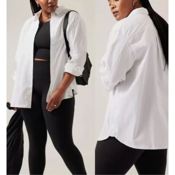 Athleta Shirt Womens S White Relaxed Long Sleeve Button Up Oversized Poplin Top - Picture 9 of 9